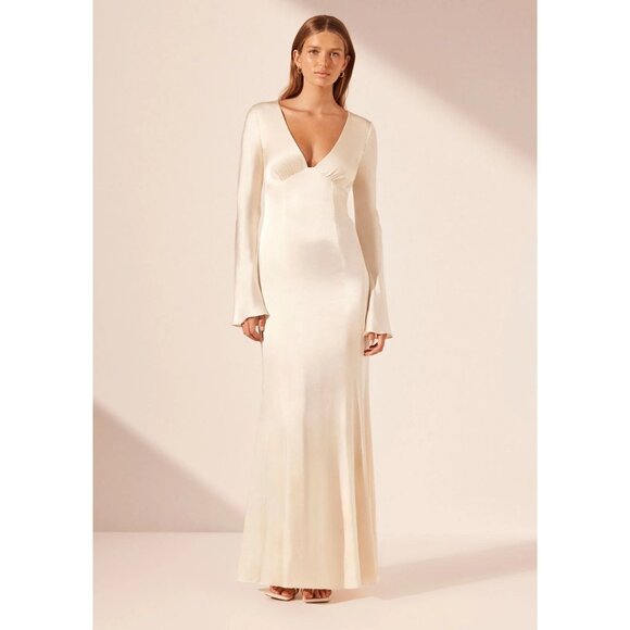 NWT Shona Joy La Lune Plunged Panelled Maxi Dress in Cream - Picture 1 of 13